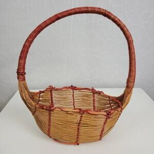 Vintage Home Kitchen Decorative Basket One Size Brown Pine Needle Barbwire